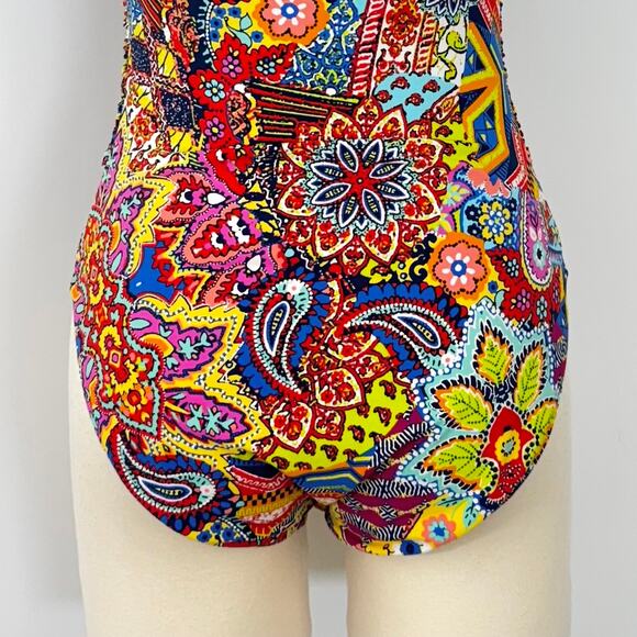 Bleu Rod Beattie One Piece Swimsuit Plunging Neckline Paisley Multicolor 8 - Picture 7 of 9
